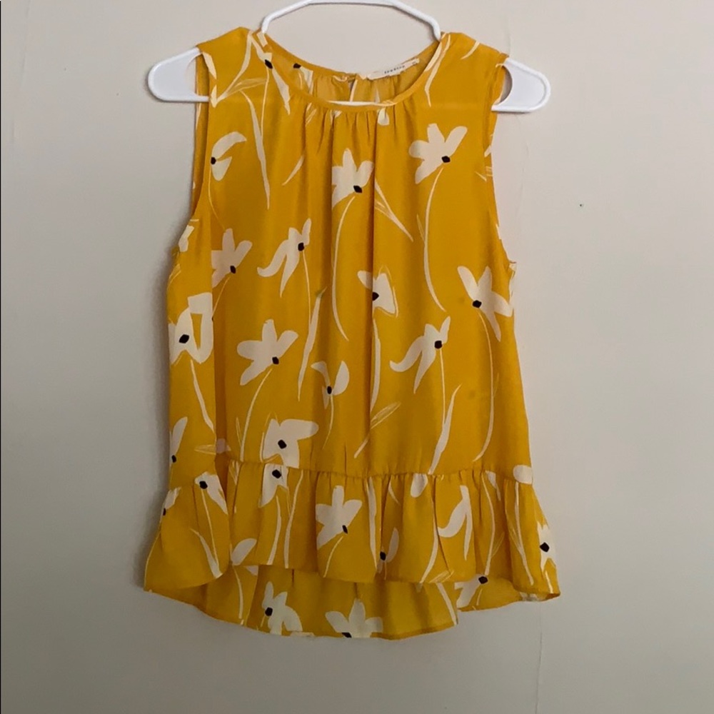 Yellow Floral Flowy Sleeveless Blouse